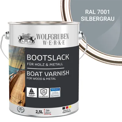 Produktbild von Bootslack Parkettlack Schiffslack Holzlack Seidenglänzend für Holz Boot Schiff W400 Silbergrau - 2,5L