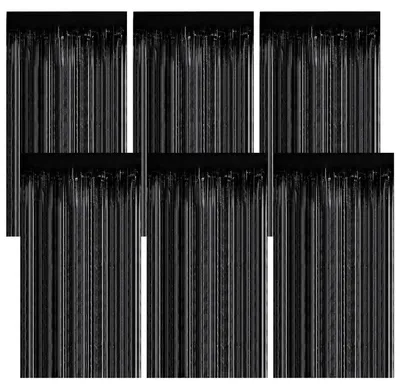 Produktbild von Lametta Vorhang Schwarz 6 Stück 1m x 2m Glitzer Deko für Party Halloween Weihnachten