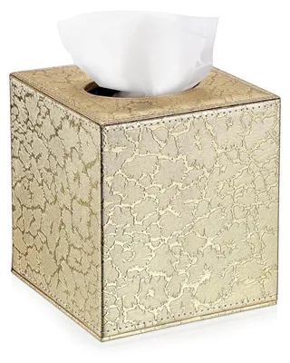 Immagine prodotto di Portatovaglioli in ecopelle, forma cubica, colore oro, dimensioni 14x14x15 cm