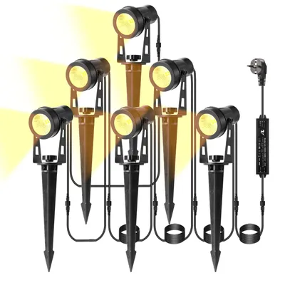 LED-Tuinlampen 6er Set, 21m Kabel, 18W, 3000K, IP65, warmweiß