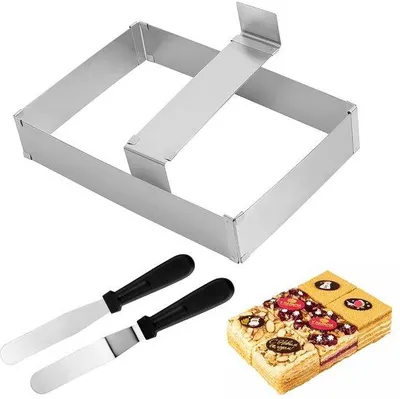Produktbild von Ibenzoa® Verstellbarer rechteckiger Tortenrahmen aus Edelstahl, 35 x 55 x 8 cm – multifunktional für Kuchen, Pizza & Gebäck