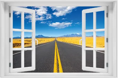Produktbild von Wallario Wandbild mit Fenster-Illusion: Route 89 in Arizona - Am Ende der Horizont, Größe: 61 x 91,5 cm, Poster mit weißem Aluminiumrahmen