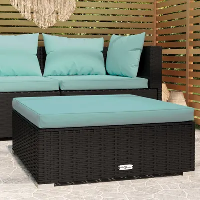 Produktbild von "2026 Promotion" Garten-Fußhocker mit Kissen Schwarz 70x70x30 cm Poly Rattan - Gartenstühle CC9609