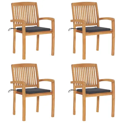 Produktbild von Cloris Designermöbel Stapelbare Gartenstühle mit Kissen 4er Set Massivholz Teak 2024 Neu
