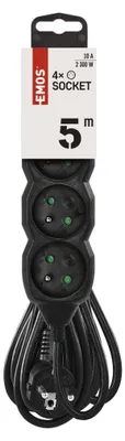 Prodlužovací kabel 5 m / 4 zásuvky / černý / PVC / 1 mm2