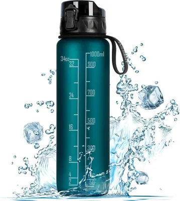 Image de Bouteille d'eau 1L Sport Bouteille d'eau sans BPA antidérapante poignée en caoutchouc