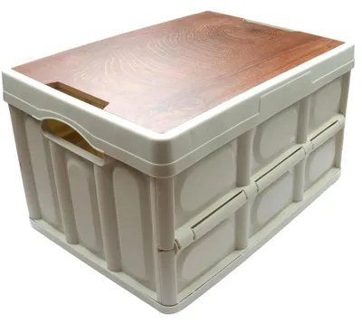 Productafbeelding van Opvouwbare opbergbox met houten deksel, 42 x 28,5 x 23 cm, kunststof en hout