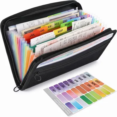 Image de Classeur à soufflets A5 avec fermeture éclair, 13 compartiments, dimensions 28x16 cm, pour documents et justificatifs
