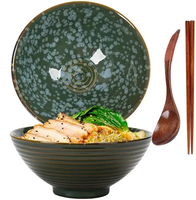 Ramen-Schüssel Set, Keramik, 1200 ml, mit Löffel & Stäbchen