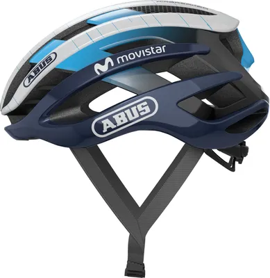 Produktbild von ABUS Rennradhelm AirBreaker - High-End Fahrradhelm für den professionellen Radsport - für Jugendliche und Erwachsene - Helm für Damen und Herren - Weiß/Blau (Movistar Team 24), Größe M (52-58 cm)