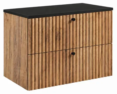 Immagine prodotto di Mobile sospeso per bagno con piano 80, finitura "Eiche Craft Gold" + piano nero, maniglie disponibili in tre colori, dimensioni 80 x 44,4 x 58,6 cm, Immagine generata dall'IA