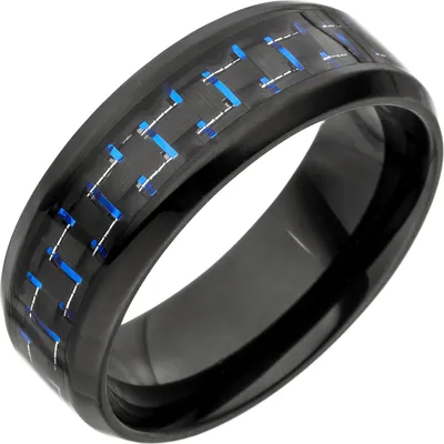 Produktbild von Gr. 64 Herren Ring Edelstahl schwarz beschichtet Kohlenstoffstahl blau