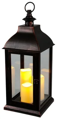 Image de BURI XXL Lanterne Vintage noire avec 3 bougies LED effet scintillant - Lanterne bougeoir 60cm grande lanterne décorative avec vitres et minuterie pour l'intérieur
