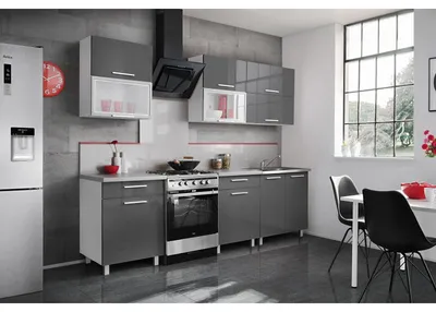 Image de Ensemble de cuisine "Salma" - Gris/Blanc - L 200 x P 72 cm