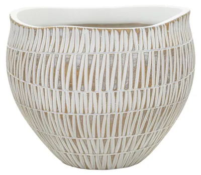 Imagen del producto de Mauro Ferretti, maceta decorativa "Stiky", diámetro 26 cm, altura 20,5 cm, color dorado y blanco