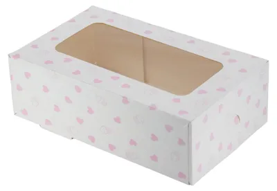 Obrázek produktu pro Krabička na sušenky KAPAK 180, bílá se srdíčky a průhledným okénkem, 21 x 12,5 x 7 cm