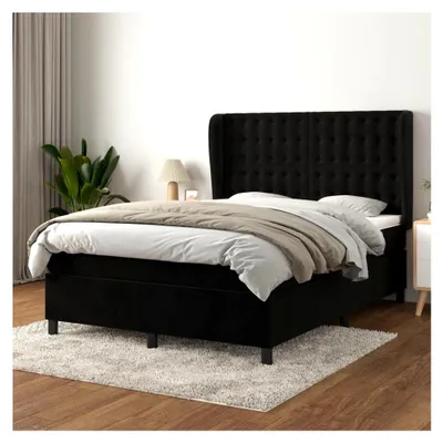 Produktbild von Lattenrost mit Matratze, Schwarz, 140 x 200 cm, Velours, Plattform, mit Lattenhalter, einfache Montage, für Schlafzimmer, Erwachsene