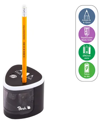 Produktbild von Peach PO102, Elektrischer Bleistiftspitzer, Schwarz, Weiß, 1,2 cm, 6 mm, Akku, AA