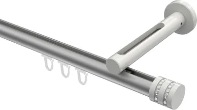 Produktbild von Interdeco Innenlaufstange / Gardinenstange mit Innenlauf Silbergrau / Weiß, Typ Siteno Estana (Glitzerkappe), 20 mm Ø 1-läufig, 140 cm