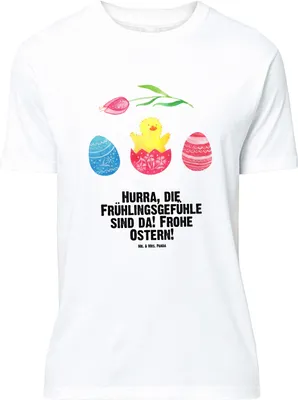 Produktbild von Mr. & Mrs. Panda Größe XL T-Shirt Küken Schlüpfen - Weiß - Geschenk, Ostern, Liebe Grüße, Freude, Tshirt, Shirt, Ostergrüße, mit Spruch, Frohe