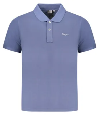 Produktbild von Bio-Kurzarm-Poloshirt für Herren in Blau mit Stickerei und Logo