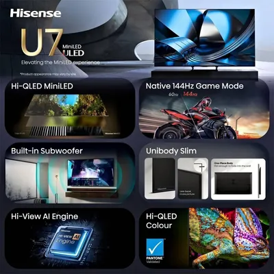 Produktbild von Hisense 65U7SE sw Mini LED-TV UHD,Multituner,144Hz,Smart,D.Vision,HDR