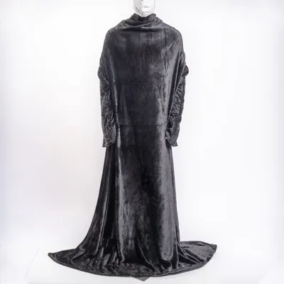 Produktbild von (Schwarz)Tragbares Decken-Sweatshirt für Damen und Herren, superwarmer und kuscheliger Riesen-Hoodie, dicke Flanelldecke mit Ärmeln und Riesentasche