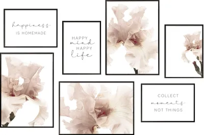 Produktbild von Hyggelig Home Premium Poster Set - 7 passende Bilder OHNE RAHMEN im stilvollen Set - Bild Wand Deko - 3 x DIN A3 + 4 x DIN A4 - Set Pastell Flower