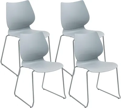 Produktbild von CLP 4er Set Stapelstühle Houma mit Lehnen Metallgestelle bis 135 kg belastbar grau, KI-generiertes Bild