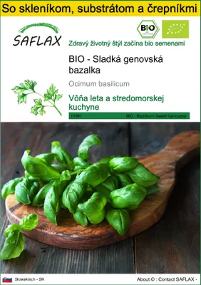 Obrázok produktu pre SAFLAX Kultivačný set - BIO - Sladká genovská bazalka - Ocimum basilicum - 800 Semená - S mini skleníkom, pestovateľským substrátom a 2 črepníkmi