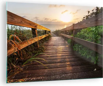 Produktbild von Bilder auf glas - Fußgängerbrücke Meer Strand Ufer - 70x50cm - Glasbilder - Wandbilder - Kunstdruck - zum Aufhängen bereit - Wanddekoration aus Glas - Glas Bilder - Wandbild auf Glas - GAA70x50-2617