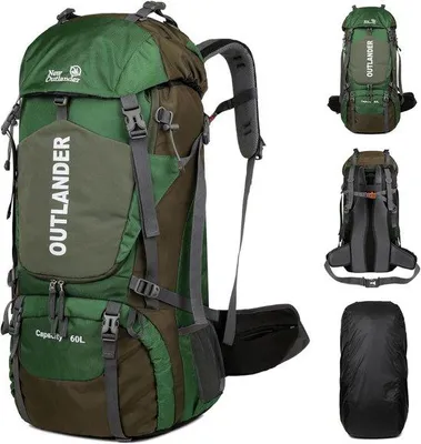 Productafbeelding van Wandelrugzak - Kampeerrugzak Outdoor - Meerdaagse Tochten - Waterdicht Lichtgewicht - 60 Liter - Groen