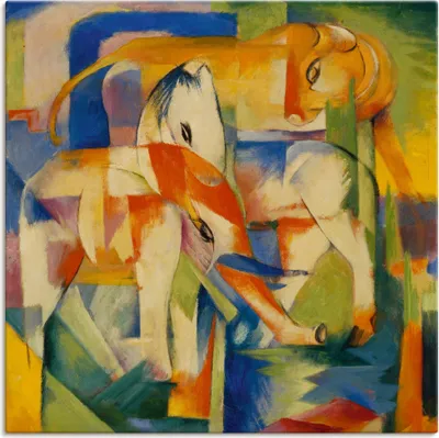 Produktbild von Franz Marc: Elefant, Pferd, Rind. 1914., Produkt:Leinwand, Größe (HxB):30x30 cm / Leinwand