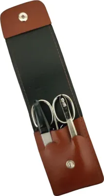 Immagine prodotto di Set per manicure Solingen* con custodia in pelle -  Germany - forbici per unghie, lima per unghie in zaffiro (grossa/fine), pinzette per la cura delle cuticole - Vera pelle marrone