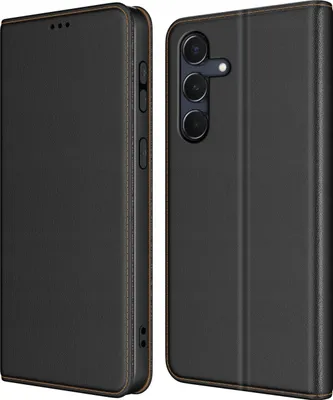 Obrázek produktu pro Etui do Samsung S25 FE SKÓRZANE CZARNE ZAMYKANE MAGNETYCZNE + SZKŁO