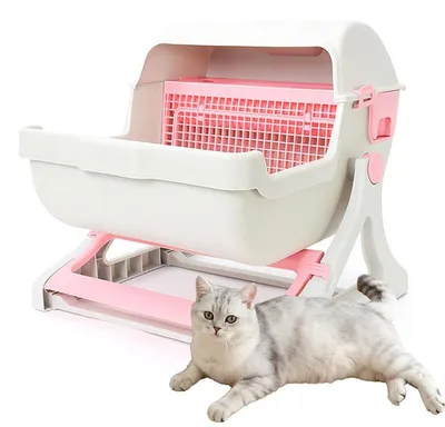 Immagine prodotto di Lettiera per gatti di grandi dimensioni (XXL), con griglia filtrante e cassetto raccoglitore, lettiera aperta per gatti, rimovibile e lavabile, color rosa