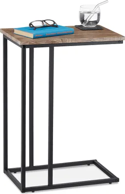 Immagine prodotto di Tavolino dal design industriale a U in metallo e legno grigio-marrone nero 66x46x30cm