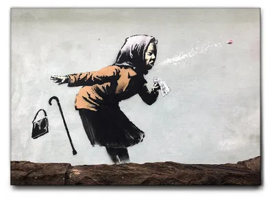 Produktbild von Giallobus - Alte Frau niest Zahnersatz - Banksy - 100L x 70B cm - Bild - Leinwand mit Standardrahmen