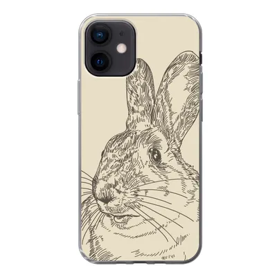 Produktbild von MuchoWow® Handyhülle Schutzhülle Hülle für iPhone 12 Vintage-Illustration eines Kaninchens Silikon Softcase Handy Hülle - Schutzhülle