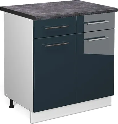 Zdjęcie produktu dla Szafka dolna do kuchni Vicco Fame-Line Ciemnoniebieski wysoki połysk 80 cm , BP Antracyt, Model 49698