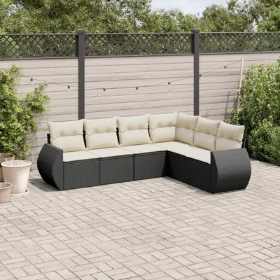 Produktbild von 6-tlg. Garten-Sofagarnitur - mit Kissen Schwarz Poly Rattan - Gartenmöbelset 3253743