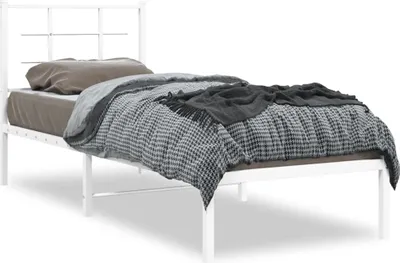 Produktbild von Hochwertig Metallbett ohne Matratze mit Kopfteil Weiß 75x190 cm 355600