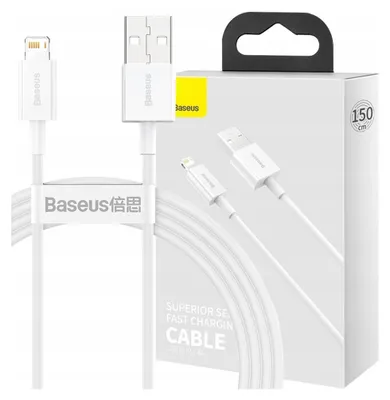 Immagine prodotto di Cavo di ricarica e trasferimento dati Baseus Superior, da USB a Lightning, 1,5 m, 2,4 A, 20 W, 480 Mbps, bianco