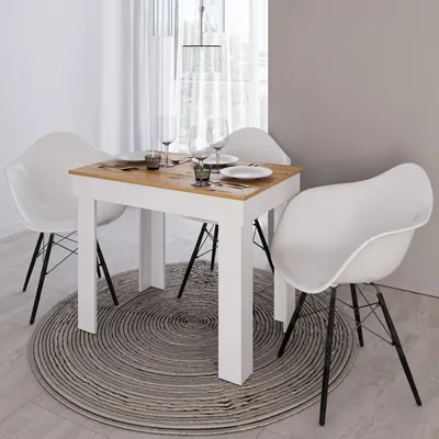 Image de Table à Manager 90x60 cm Table Salle a Manger Table de Cuisine en Bois Chêne Blanc Table de Salon Salle de Séjour