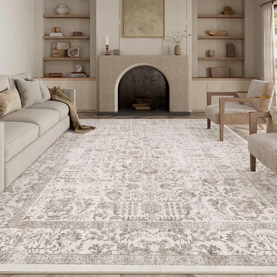 Zdjęcie produktu dla Dywan do salonu, jasnobrązowy, styl vintage, 300x400 cm, możliwość prania, prostokątny, poliester