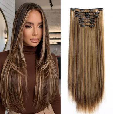 Immagine prodotto di Clip-in, extension per capelli lisci, 6 pezzi, 65 cm, marrone medio e biondo scuro