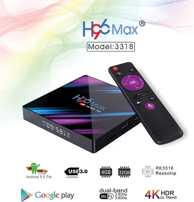Produktbild von H96 max 3318 Quad-Core 4+64G Android 9.0 HD Smart Network Media Player TV Box UK Plug