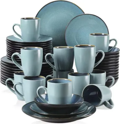 Immagine prodotto di Set da portata Velentino - 48 pezzi - 12 persone - Vetroceramica verde - Piatti da pranzo, piatti fondi e piatti da colazione - Set completo da cucina