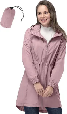 Produktbild von Famanu Regenjacke für Damen, wasserfest, atmungsaktiv, leicht, rosa, Größe XL