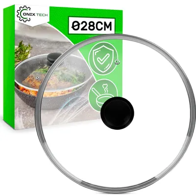 Glasdeckel 28 cm mit Edelstahlrand, universell für Topf und Pfanne
